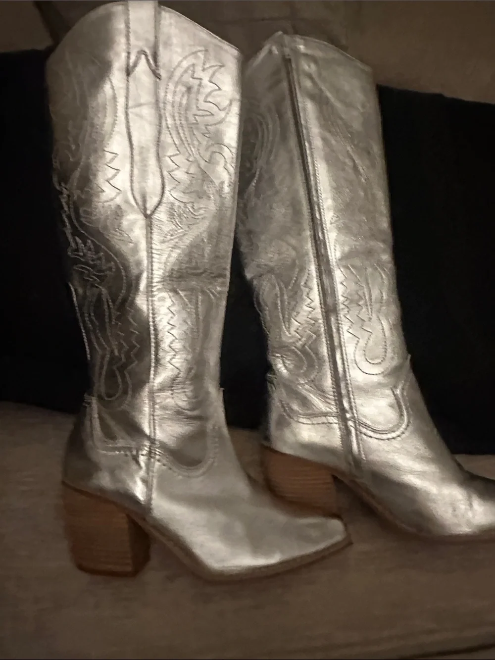 Gianni Bini Metallic Silver Women’s Knee-High Western Boots